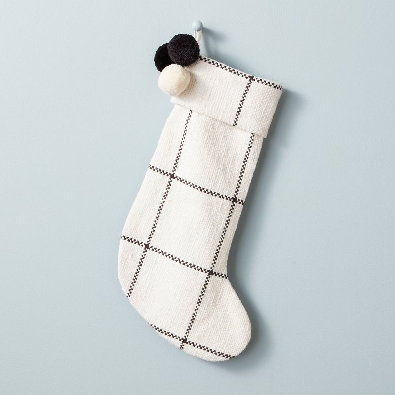 Grid Pattern Woven Christmas Stocking Dark Gray/Sour Cream - Hearth &#38; Hand&#8482; with Magnol... | Target