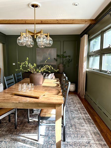 Dining room ideas, dining chairs, dining table, moody dining room, neutral dining room, gold chandelier, home decor, vase, stems, loloi rug, wall art, curtains

#LTKFind #LTKsalealert #LTKhome