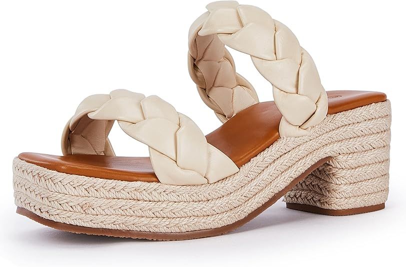 FISACE Womens Summer Espadrilles Platform Wedge Sandals Braided Open Toe Slip On Slide Sandals | Amazon (US)