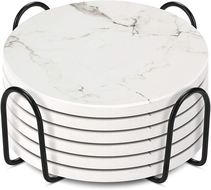 Drink Coasters with Holder, Absorbent Coaster Sets of 6 - Marble Drink Coasters Housewarming Host... | Amazon (US)