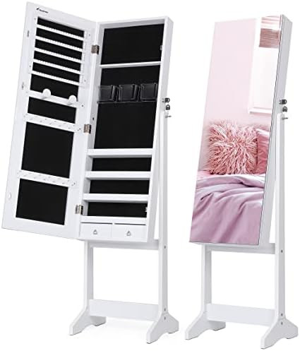 Nicetree Jewelry Cabinet with Full-Length Mirror, Standing Lockable Jewelry Armoire Mirror Organi... | Amazon (US)