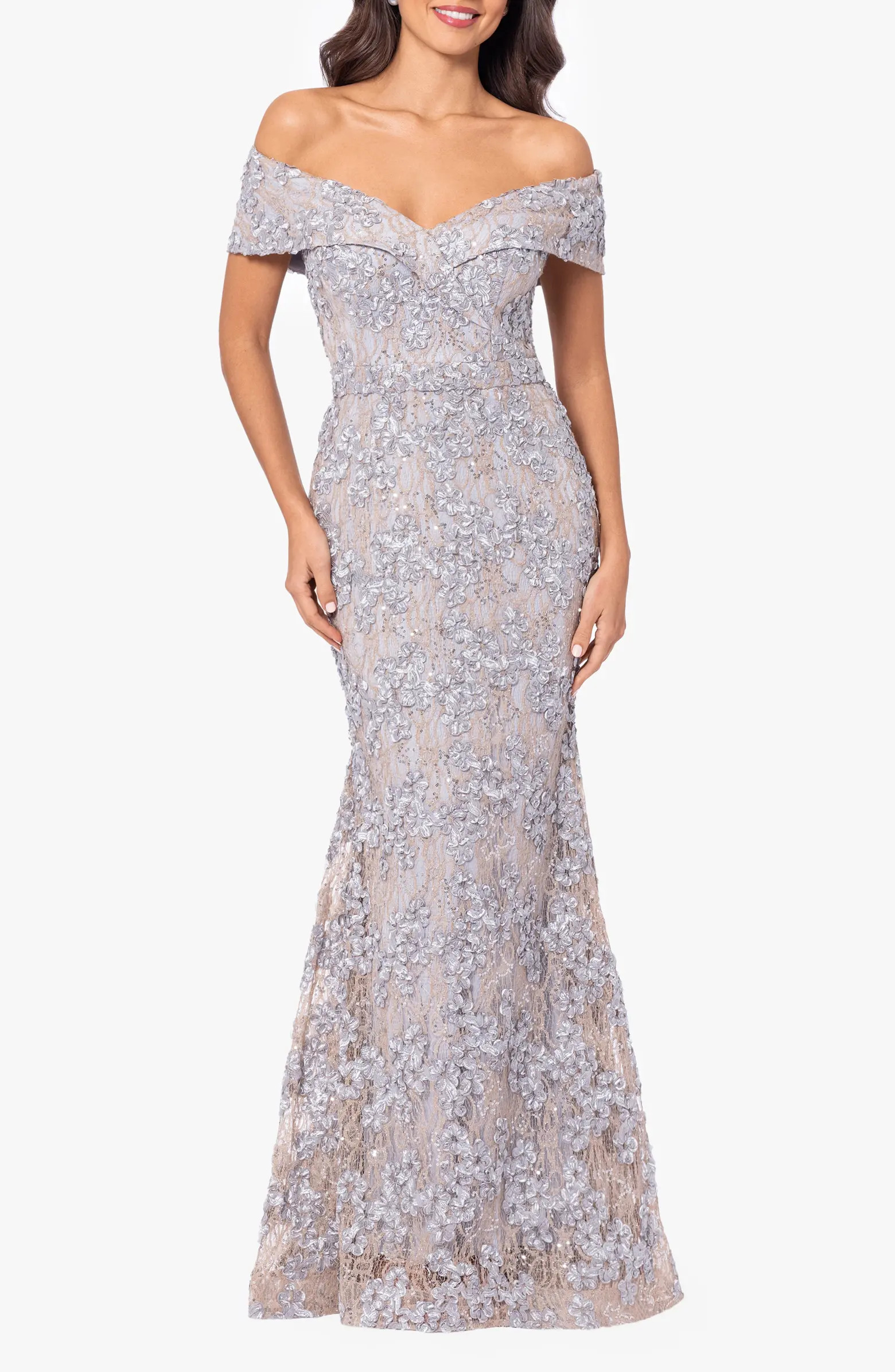 Off the Shoulder Embroidered Gown | Nordstrom