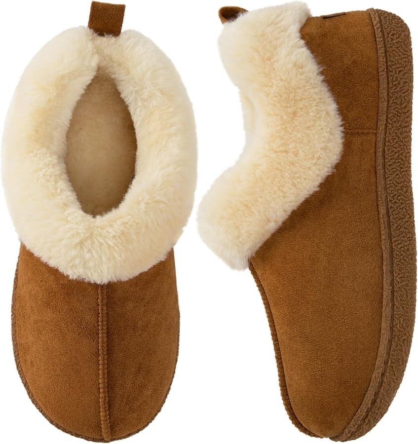 HomeTop Women's Closed-back Slippers Faux Wool Warm Non-slip Outdoor Indoor House Shoes with Fuzz... | Amazon (US)