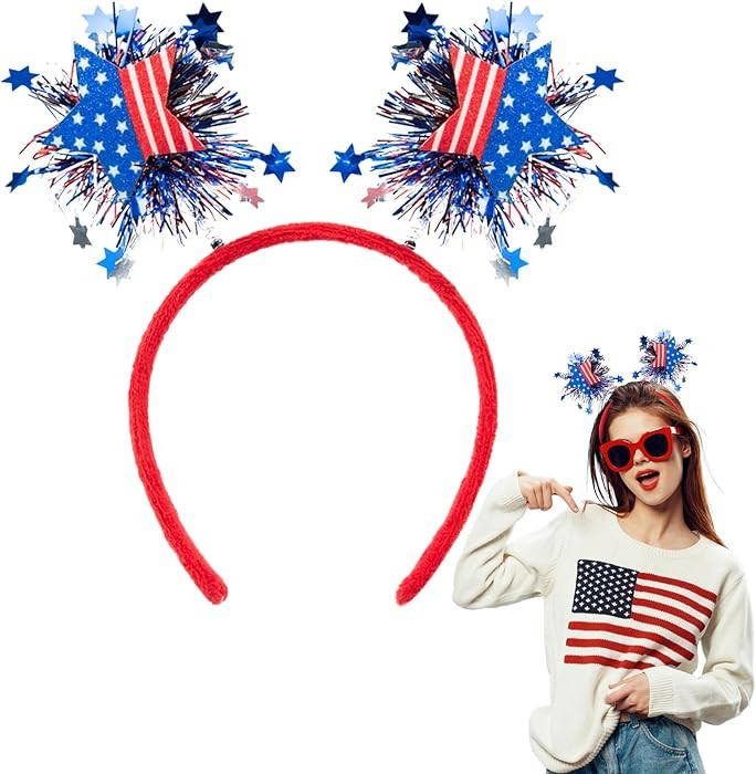 4th of July Headband, Independence Day Hair Accessories Patriotic Hair Hoop with USA Flag Star De... | Amazon (US)