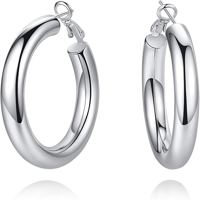 SHOWNII Chunky Gold Hoop Earrings, 14K Gold Plated Chunky Tube Hoop Earrings for Women Lightweigh... | Amazon (US)