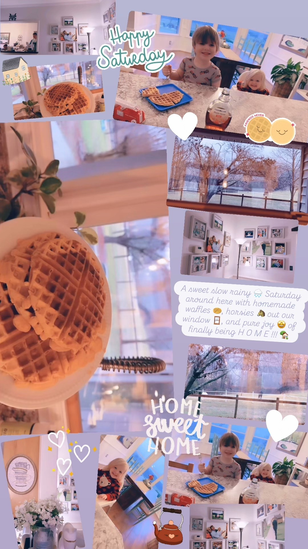 A sweet slow rainy 🌧️ Saturday around here with homemade waffles 🧇, horsies 🐴 out our window 🪟, and pure joy 🤩 of finally being H O M E !!! 🏡 