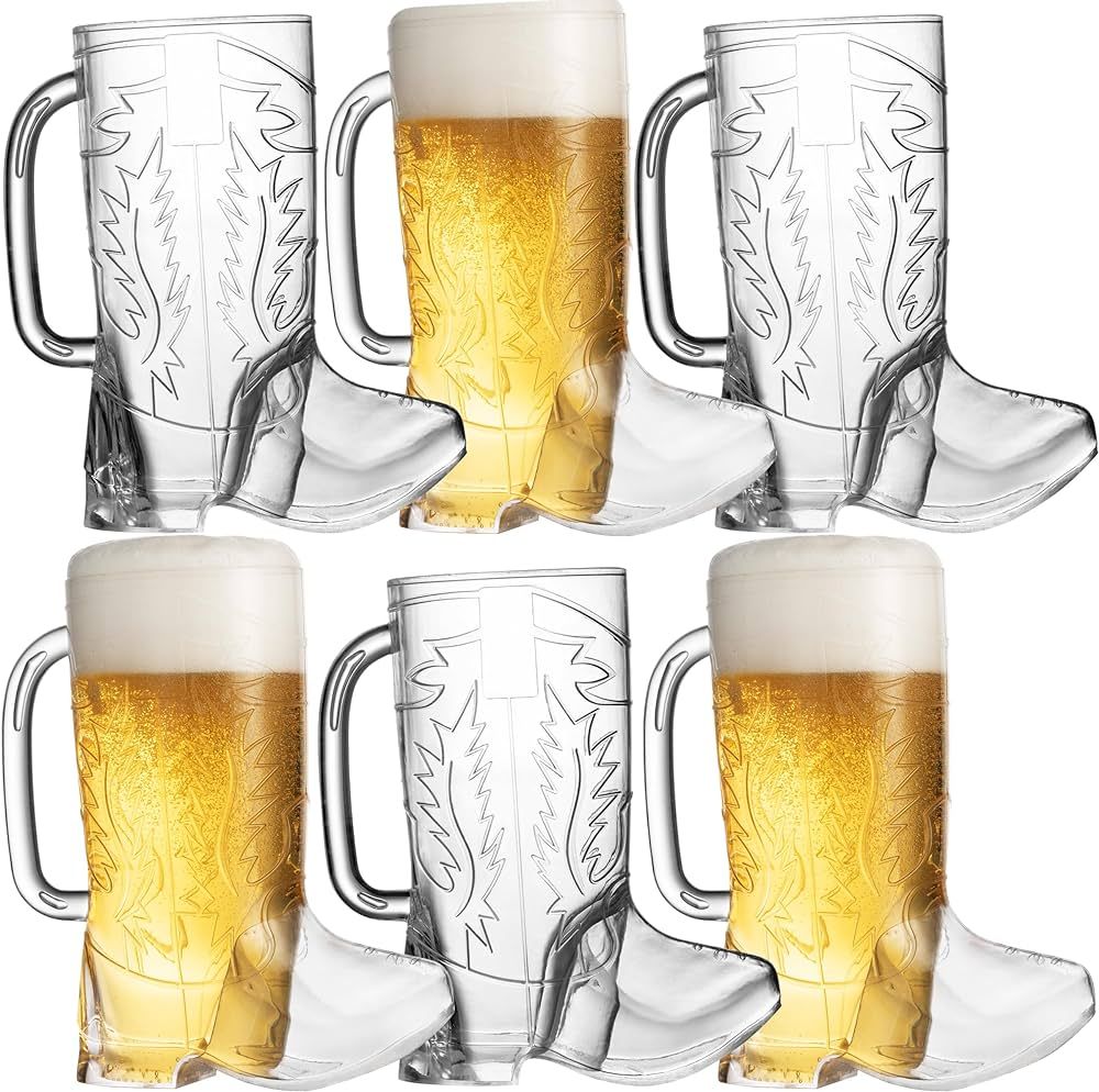 JoyServe Cowboy Boot Cups - (Pack of 6) 17oz Cowboy and Cowgirl Drink Mugs, Reusable BPA-Free Pla... | Amazon (US)