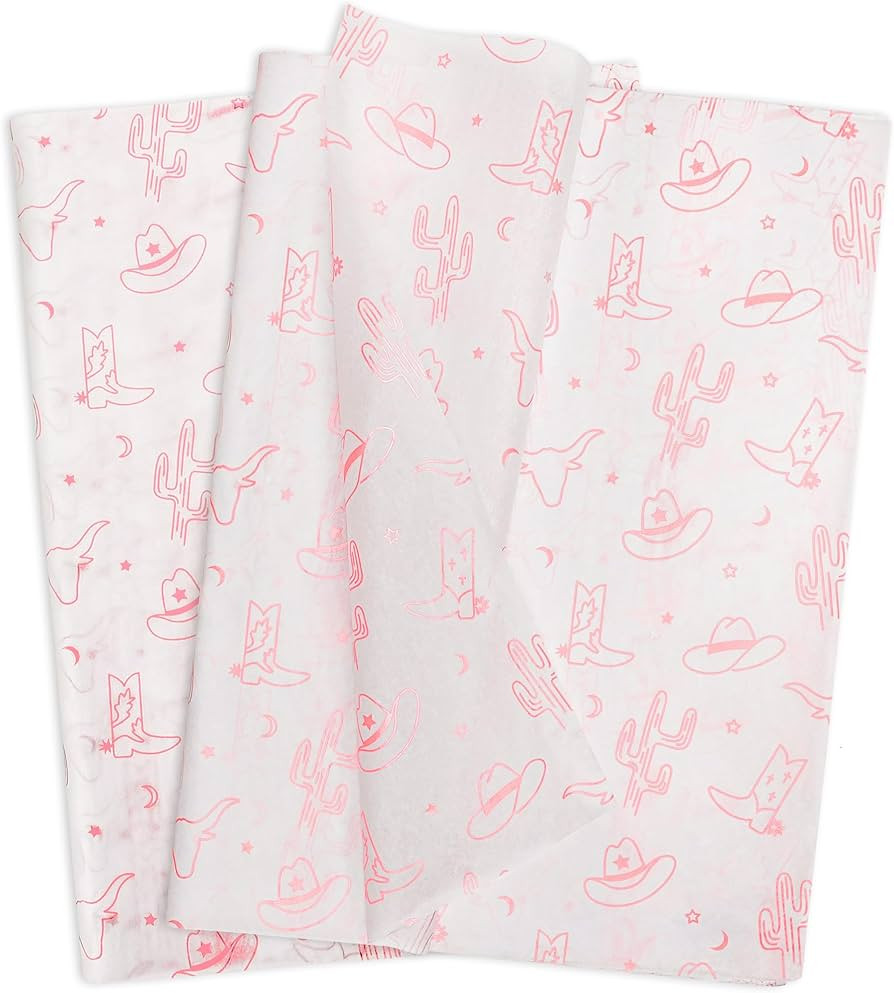 Hi Sasara 60 Sheets Pink Western Cowgirl Tissue Paper Bulk,14 x 20 inch,Cow Boy Hat and Cow Boy B... | Amazon (US)