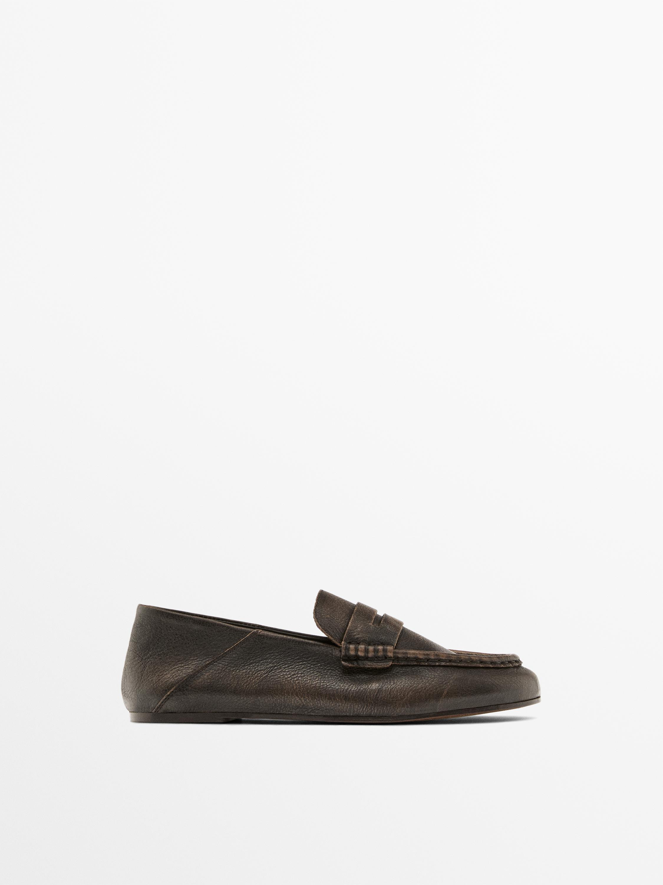 Brushed leather mule loafers | Massimo Dutti US