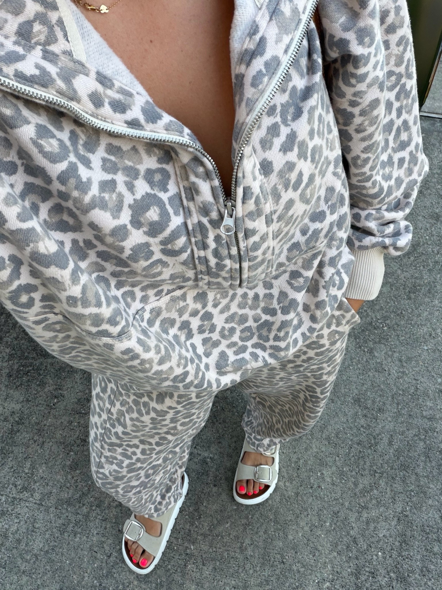 Comfy cute outfit on sale
Leopard matching set 
Xxs pullover
Xs barrel sweatpants 
Sandals tts

#LTKSaleAlert #LTKootd