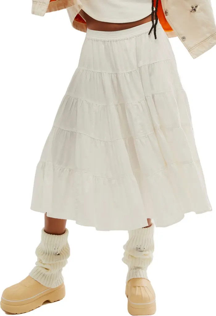 Full Swing Tiered Cotton Blend Midi Skirt | Nordstrom