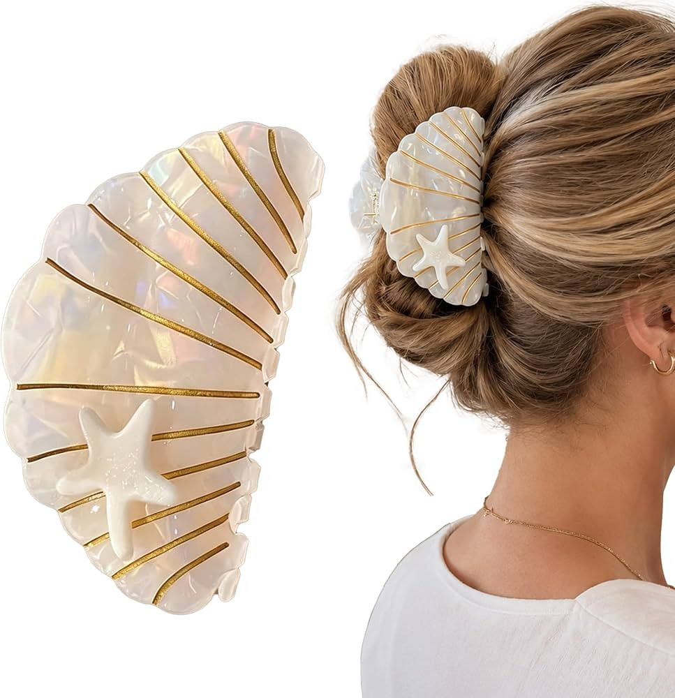 Shell Claw Clip,Acetate Hair Clips White Shells Hair Clips for Women and Girls | Amazon (US)