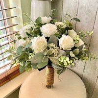 White Rose Wedding Bouquet Boho Style, Premium Realistic White Rose & Greenery Bridal Bouquet, Classic Sage Eucalyptus Bridesmaids Flowers | Etsy (US)