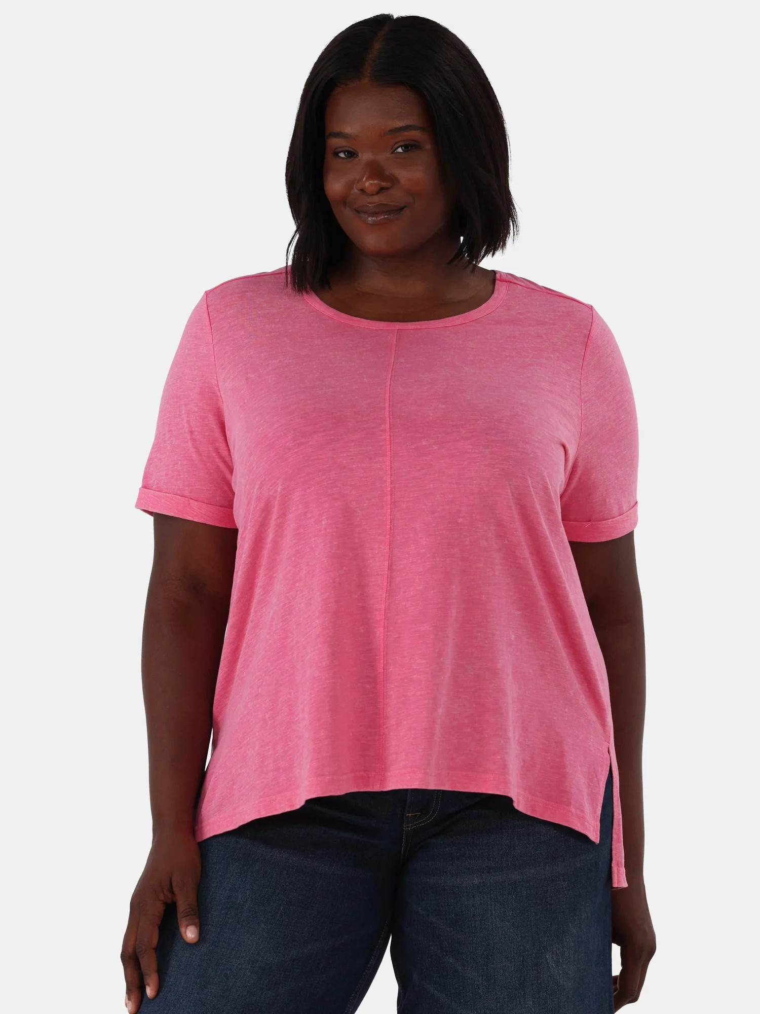 Terra & Sky Women's Plus Size Step Hem Tee with Short Sleeves, Sizes 0X-5X | Walmart (US)