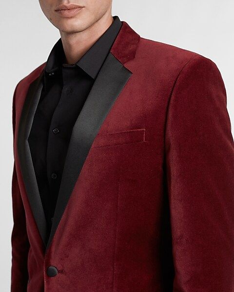 Slim Solid Red Velvet Tuxedo Blazer | Express