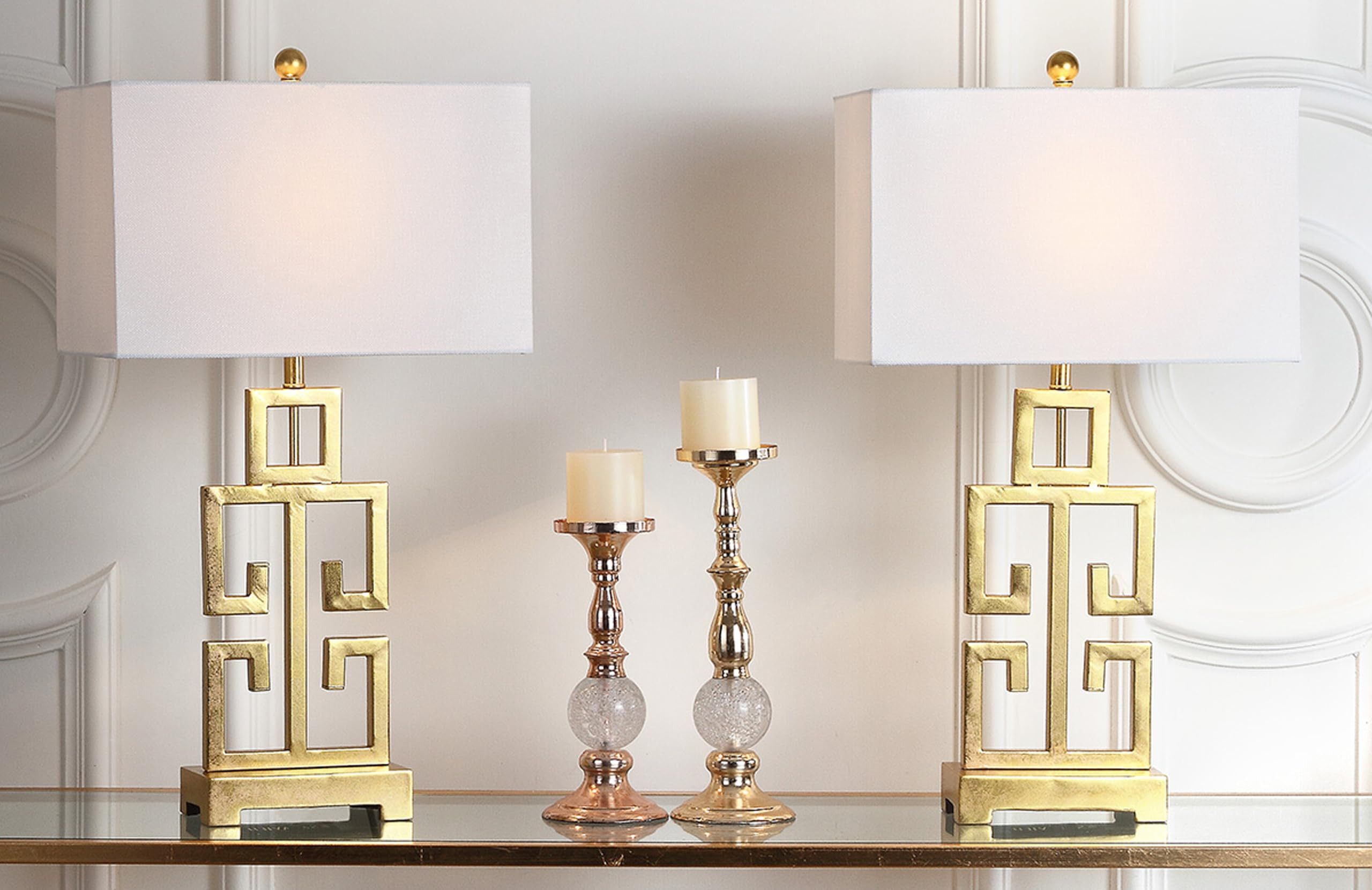 SAFAVIEH Lighting Collection – Greek Key Table Lamp Set of 2 – Antique Gold Metal Base with W... | Amazon (US)