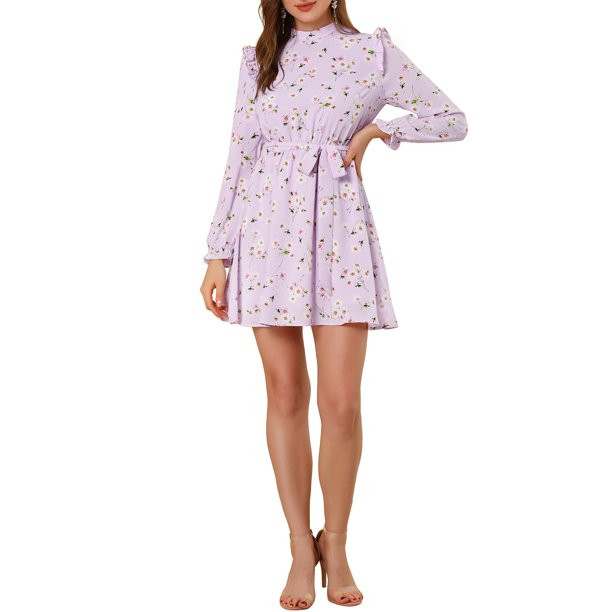 Allegra K Junior's Ruffle Floral Elastic Waist Casual A-Line Dress - Walmart.com | Walmart (US)