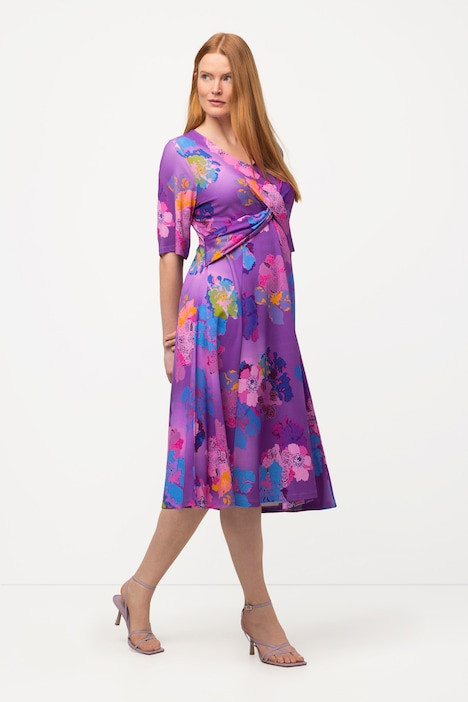 Colorful Flower Print Stretch Jersey Midi Dress | More Dresses | Dresses | Ulla Popken - US & CA