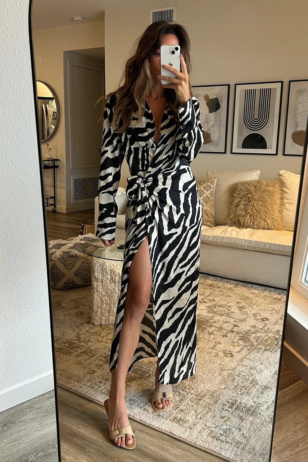 Renna Zebra Long Sleeve Wrap Midi Dress | 12th Tribe