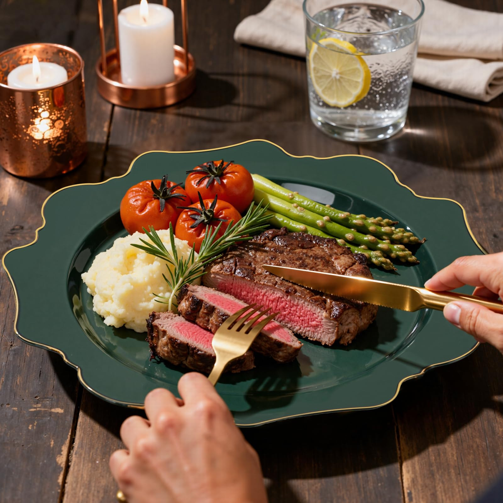 WDF 175Pcs Green Plastic Plates - Green Plates Disposable with Gold Rim - Christmas Plastic Plate... | Amazon (US)