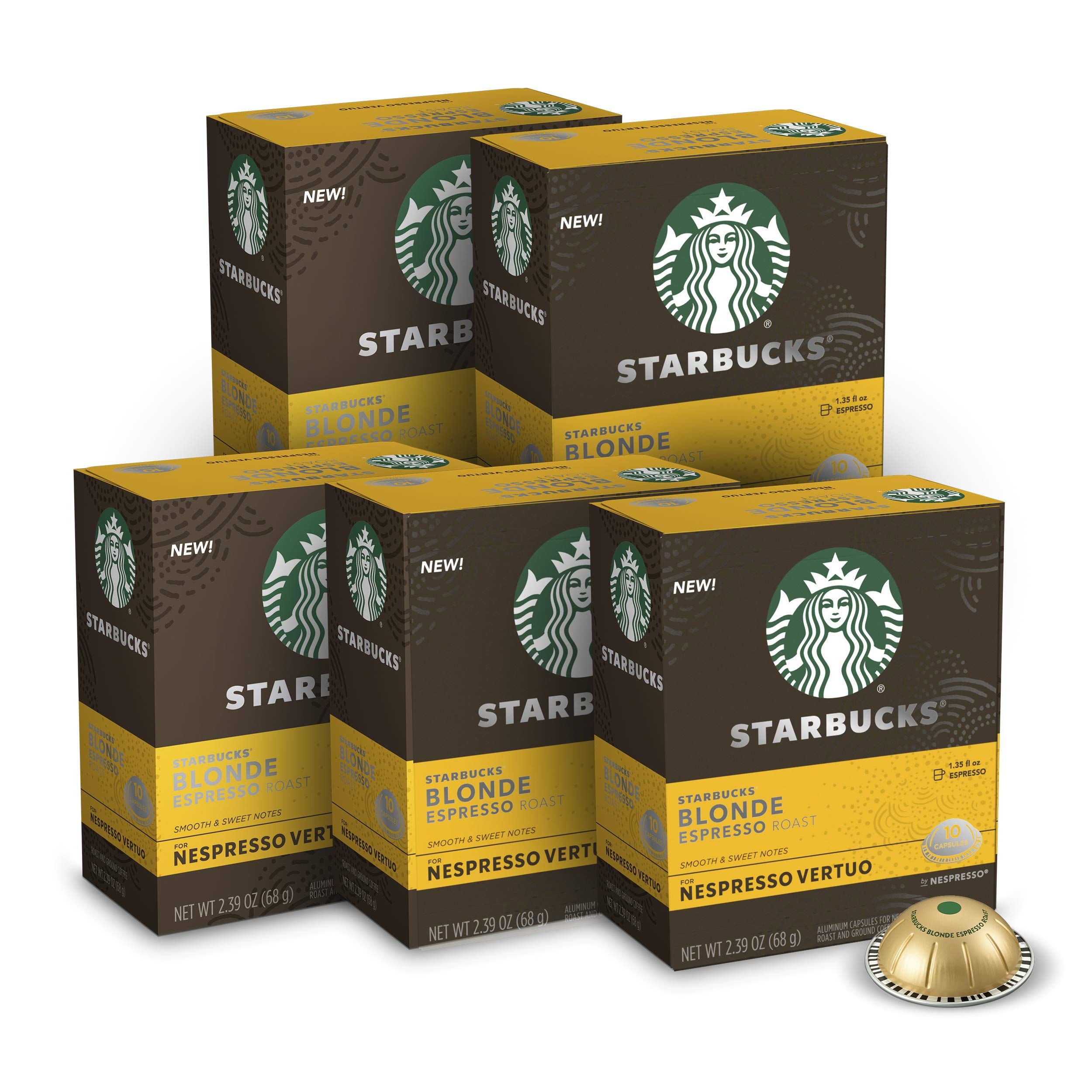 Starbucks Coffee Capsules for Nespresso Vertuo Machines — Blonde Espresso Roast — 5 boxes (50 espres | Amazon (US)