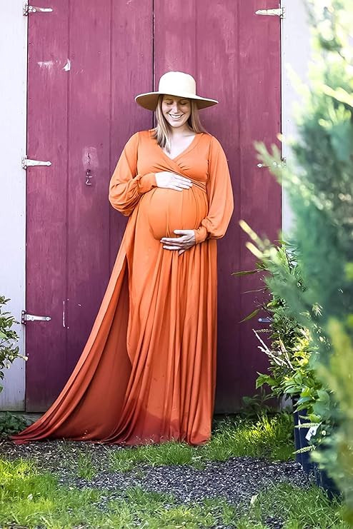 Dedysler Maternity Gowns Long Sleeves Baby Shower Dress for Photoshoot Wrap Split Sweetheart Maxi... | Amazon (US)