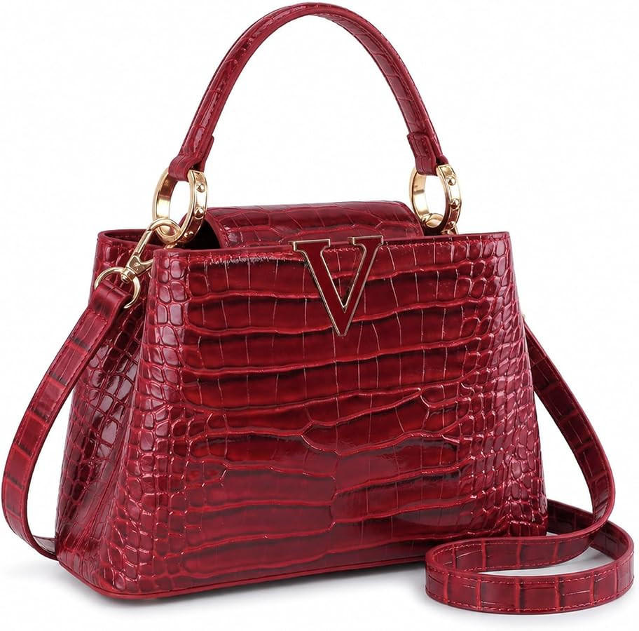 TRBSXRT Small Satchel Bag for Women - Crocodile Leather Purse Classic Crossbody and Shoulder Bag | Amazon (US)