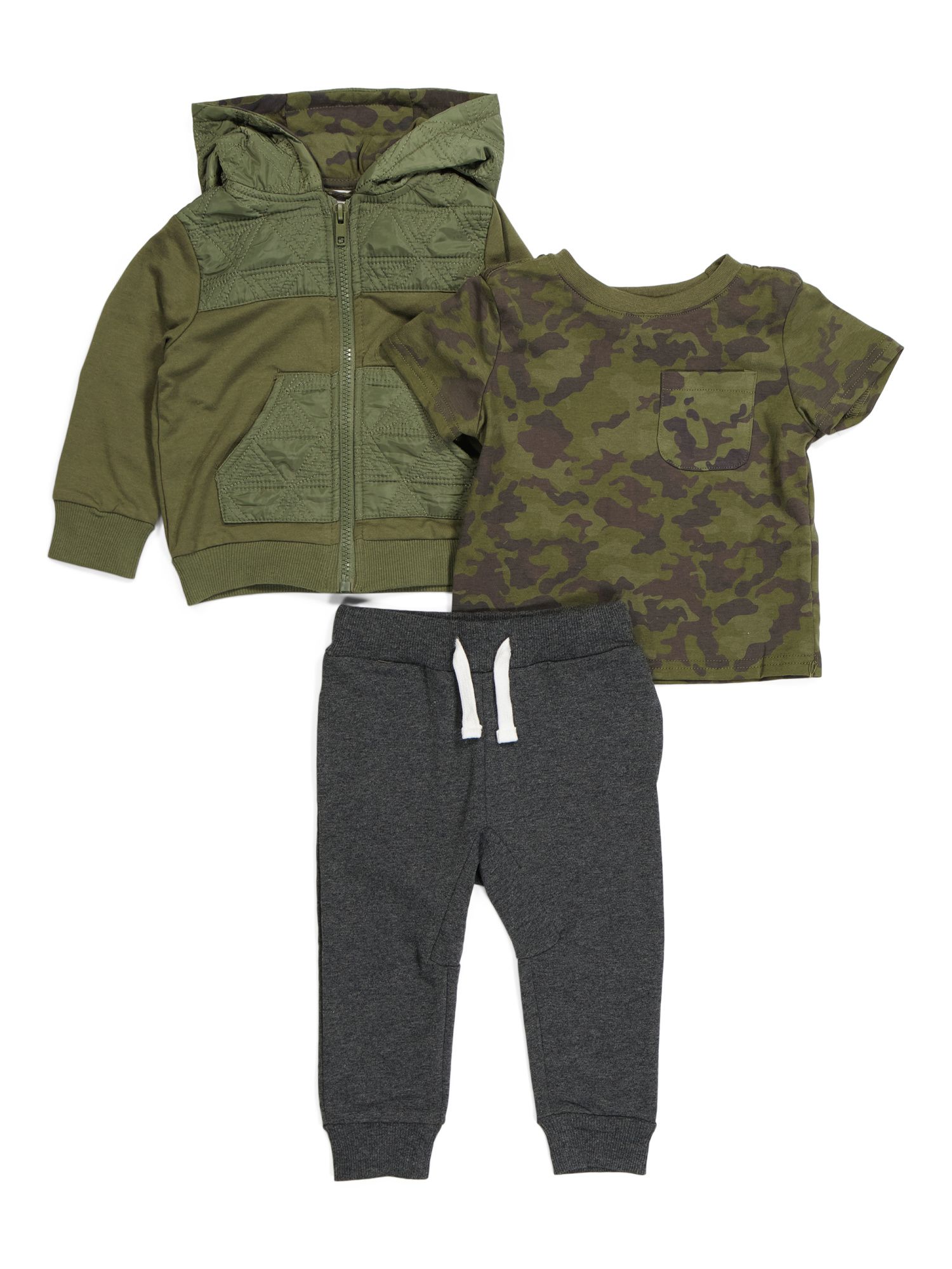 Infant Boys 3pc Quilted Camo Hoodie &amp; Pants Set | TJ Maxx