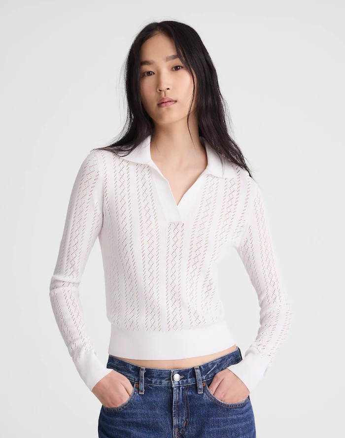 Pointelle-Stitch Polo Sweater | Madewell