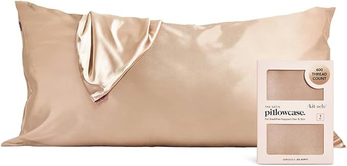 Kitsch Satin King Pillowcase 19x39 in, Softer Than Silk, Cooling, with Zipper, Champagne | Amazon (US)