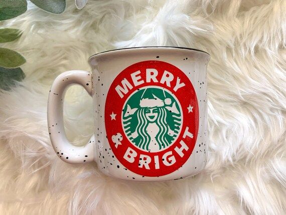 Merry & Bright Starbucks Glitter Campfire Mug / Christmas Mug  / Merry Christmas Mug / Fall Mug  ... | Etsy (US)