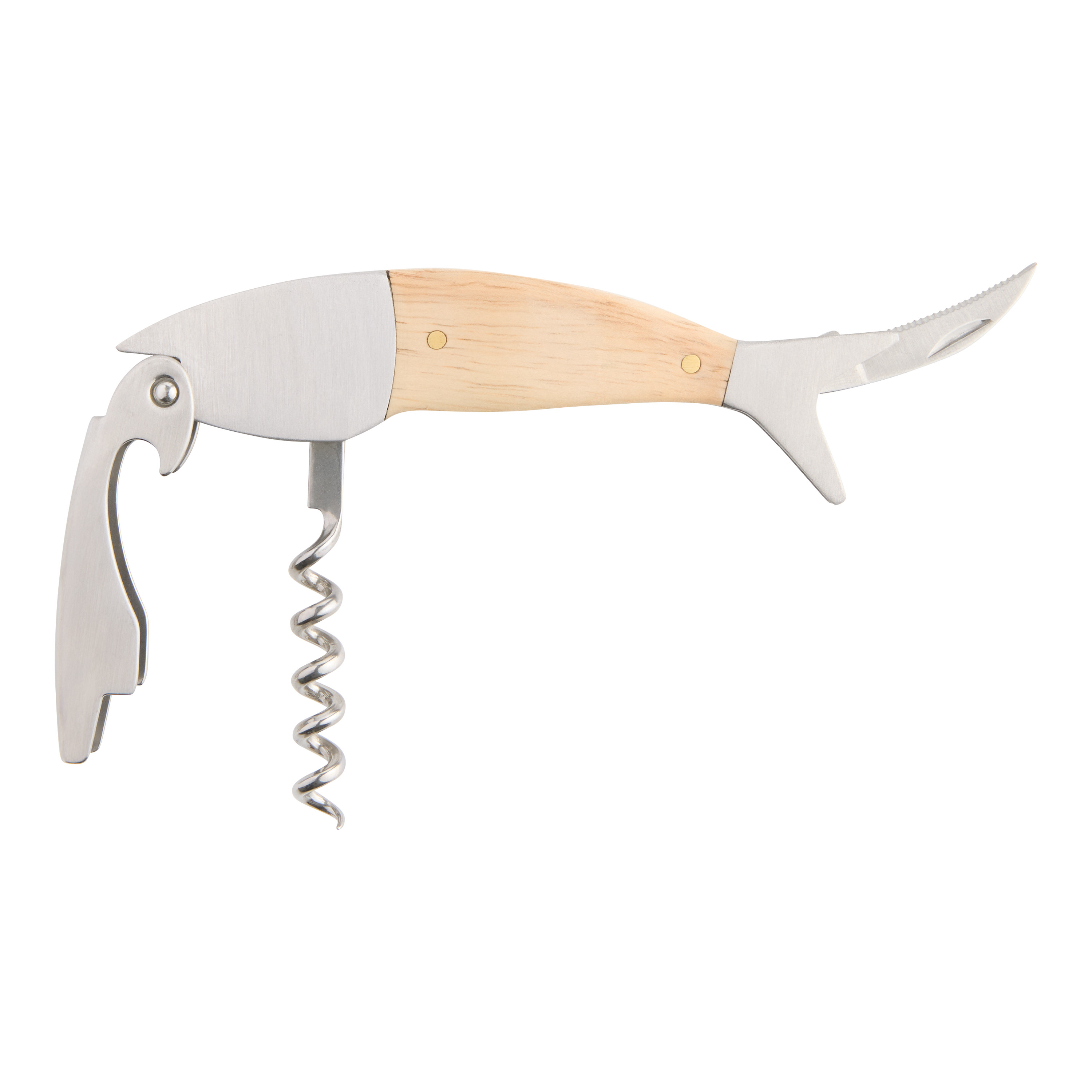 Kikkerland Stainless Steel and Wood Fish Corkscrew | World Market