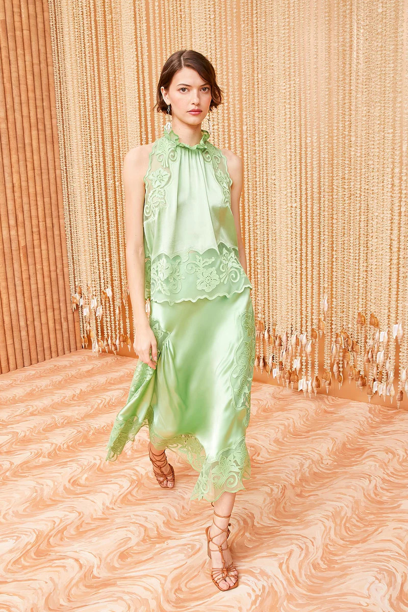 Green Silk Lace Midi Skirt | Ulla Johnson