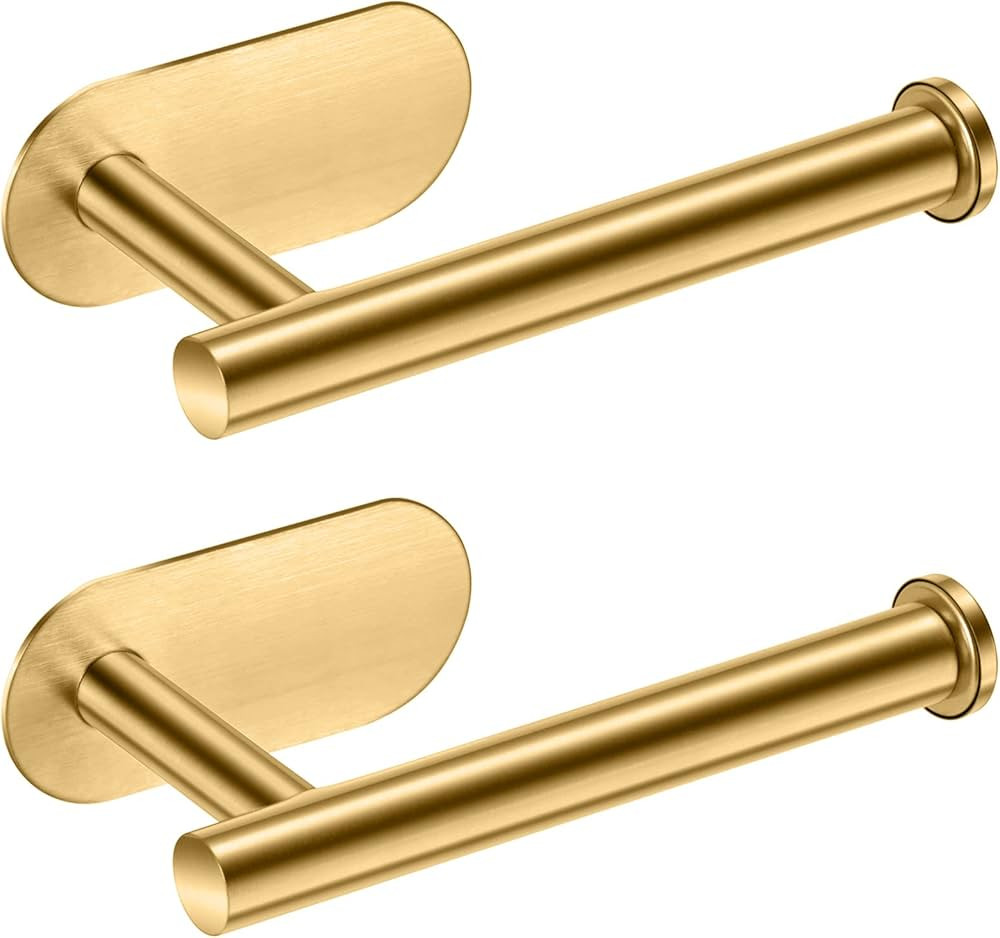 LAYUKI Toilet Paper Holder,Gold,Wall Mount, Upgraded Adhesive Toilet Roll Holder,no Drilling,Bath... | Amazon (US)