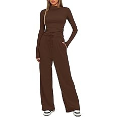 Darong Women's 2 Piece Outfits Lounge Sets Long Sleeve Mock Neck Tops High Wasited Wide Leg Pants... | Amazon (US)