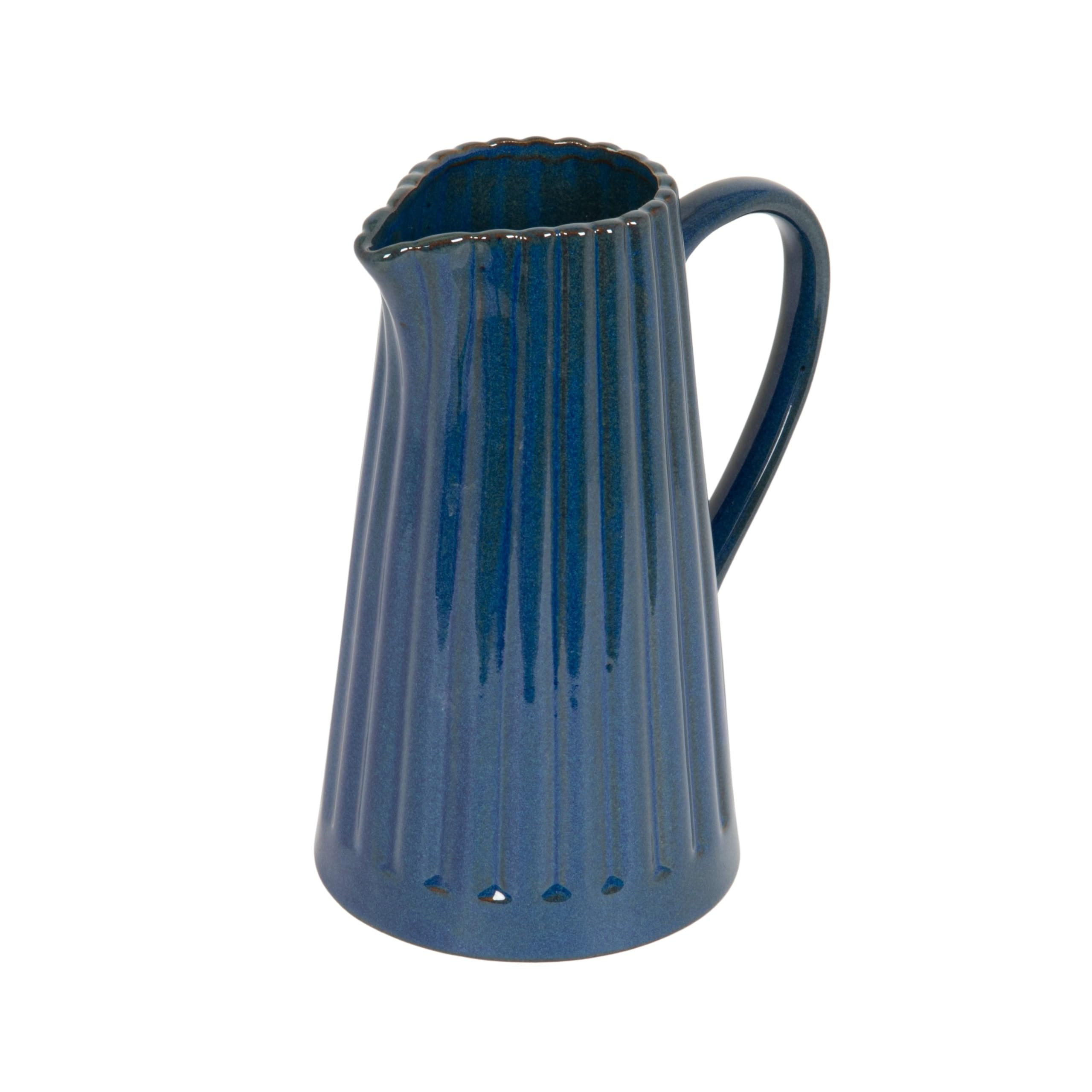 Creative Co-Op 40-Ounce Stoneware Ribbed Pitcher with Reactive Glaze, Blue | Amazon (US)
