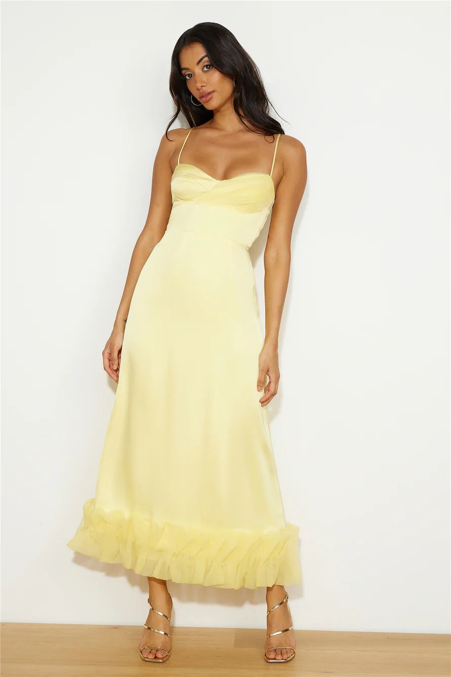 All Your Attention Satin Maxi Dress Yellow | Hello Molly
