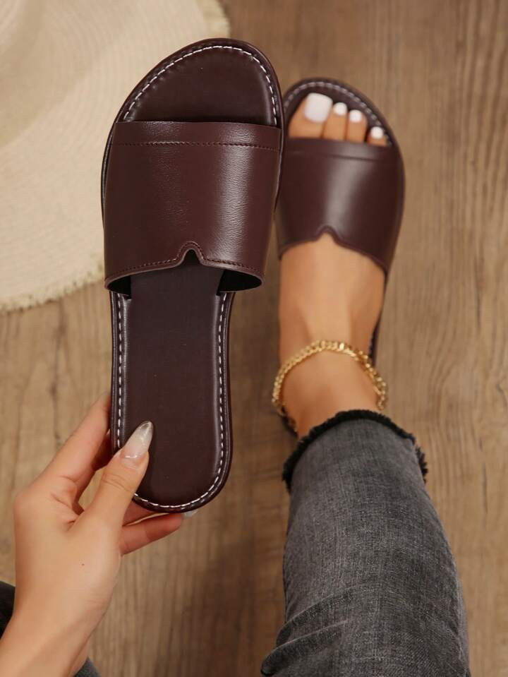 Women Spring Summer Casual Flat Slippers, Retro Fashionable Open Toe Slides With Round Toe, Suita... | SHEIN