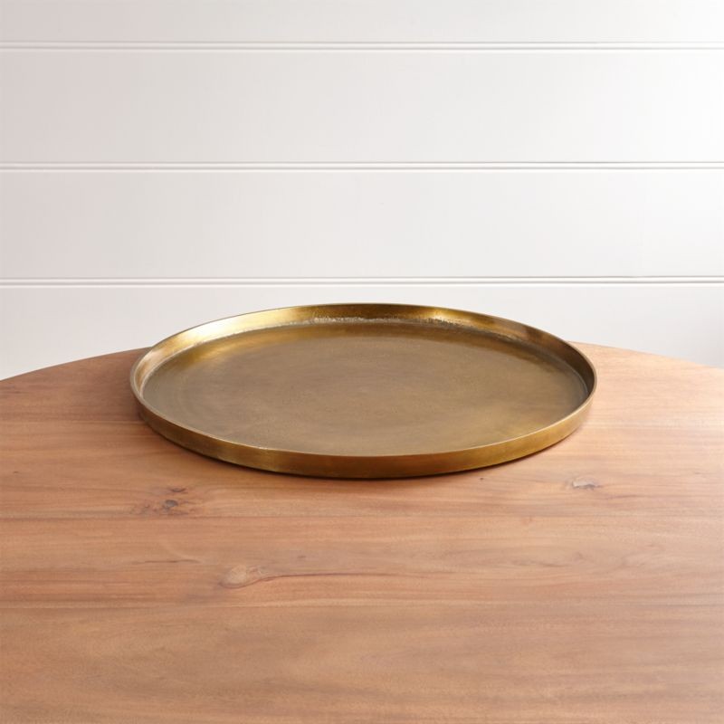 Element Metal Antiqued Brass Tray + Reviews | Crate and Barrel | Crate & Barrel