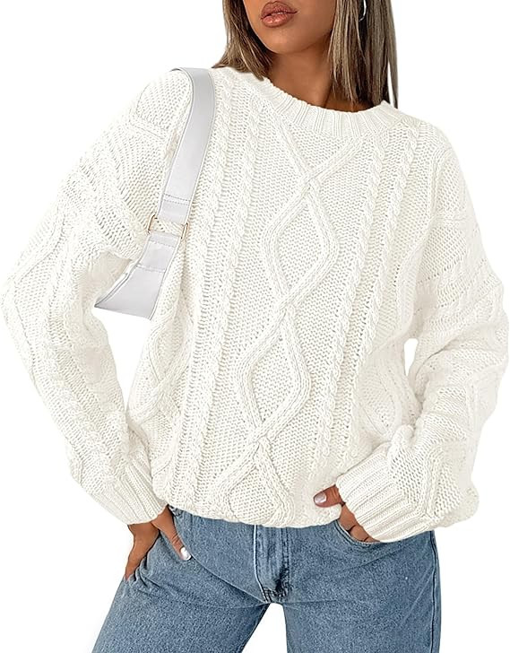 BTFBM Casual Women Long Sleeve Sweater 2025 Fall Ribbed Knit Pullover Loose Crewneck Cable Sweate... | Amazon (US)
