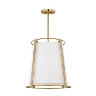 SCOTT LIVING Cortes 2-light Satin Brass Statement Pendant Light with White Linen Fabric Shade DJP... | The Home Depot