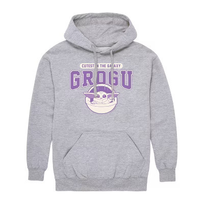Men's Star Wars Cute Grogu Collegiate Graphic Fleece Pullover Hoodie - Athletic Heather - 4 X-Large | Target