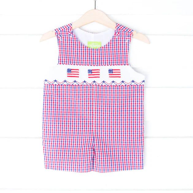 Smocked Flags Red, White and Blue Plaid Jon Jon | Classic Whimsy