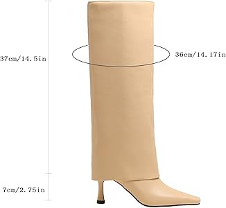 Goolita Women's Stiletto Heel Knee High Boots Square Toe Slip On Fold Over Boots For Women Leathe... | Amazon (US)