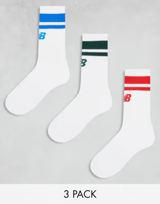 New Balance logo line crew sock 3 pack in white multi | ASOS (Global)