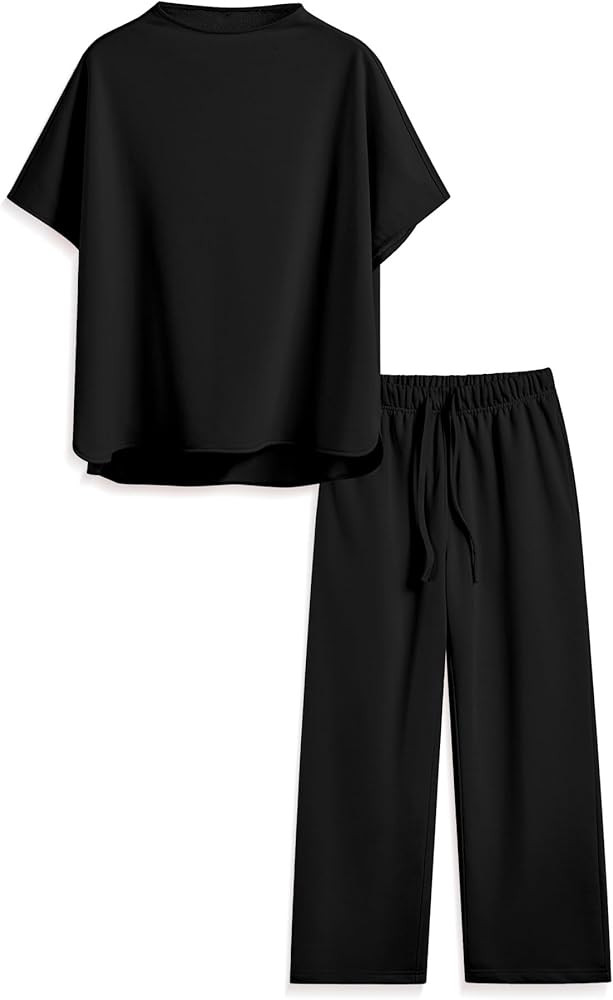 Songling 2 Piece Sets For Women Short Sleeve Pullover Tops and Wide Leg Pants Travel Lounge Match... | Amazon (US)
