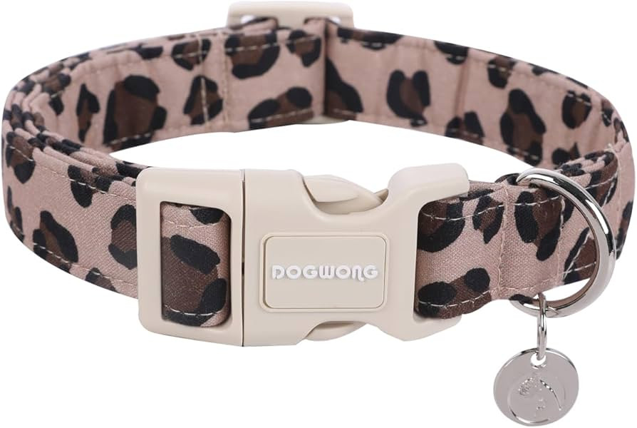 DOGWONG Leopard Cotton Dog Collar, Heavy-Duty Dog Collar Durable Soft Cheetah Pet Dog Collar Cute... | Amazon (US)