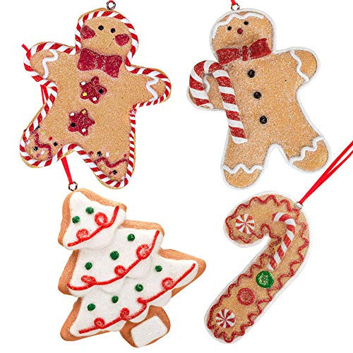 Gingerbread Christmas Ornaments - Man Boy Girl Tree Candy Cane Cookie Rustic Christmas Decorations Set of 4 - Claydough Christmas Tree Decorations - Christmas Tree Ornaments with Gift Box | Amazon (US)