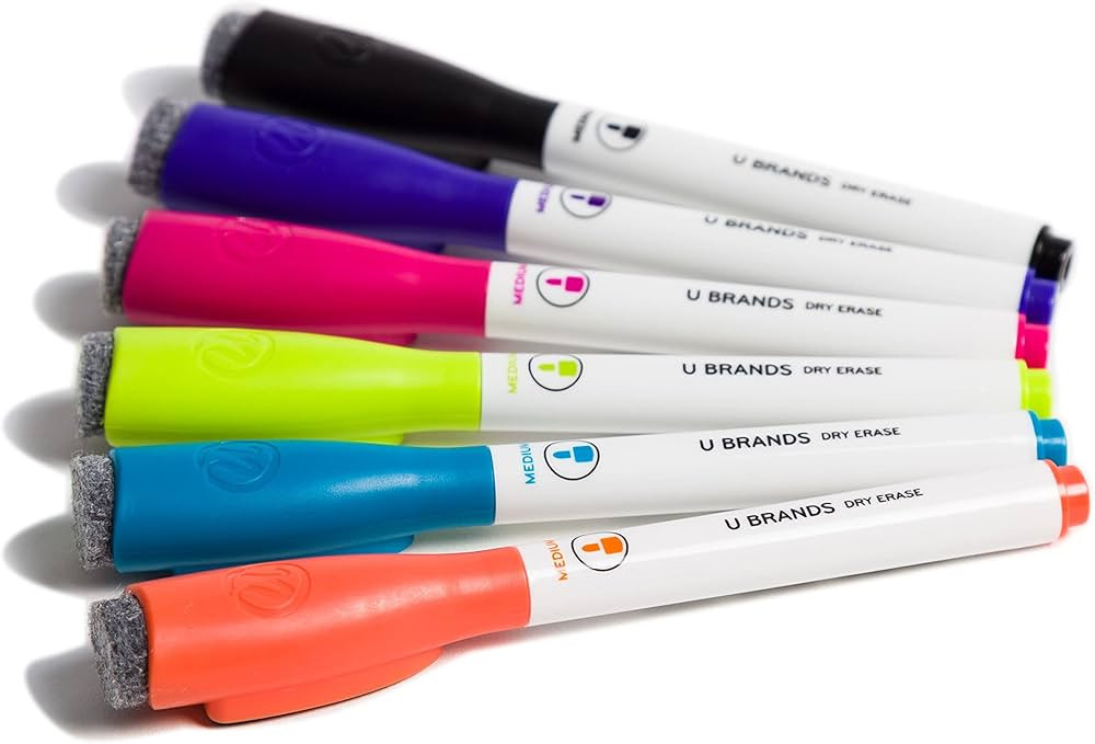 U Brands Magnetic Dry Erase Markers With Erasers, Set of 6, Assorted Colors, Low-Odor, Medium (2 ... | Amazon (US)