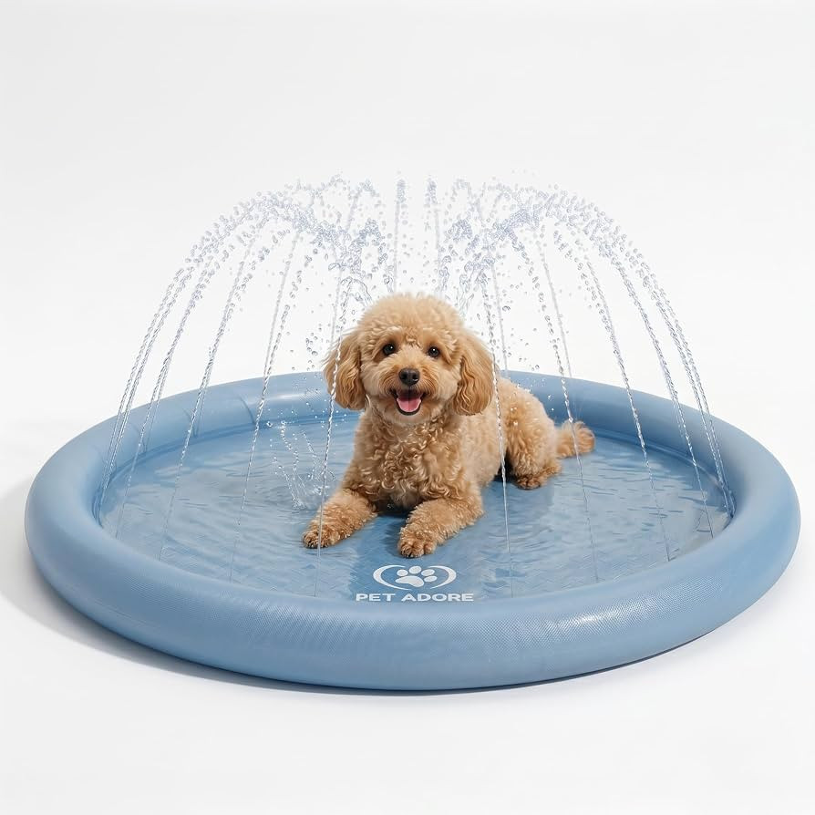 Dog Splash Pool with Sprinkler - Heavy Duty 7mm Thick Scratch Resistant Foldable Outdoor Dog Padd... | Amazon (UK)